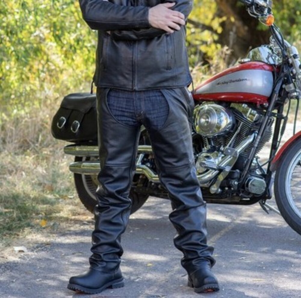 Dream Apparel Black Leather Motorcycle Chaps Sz M NWT Zip Pocket Lace-Up